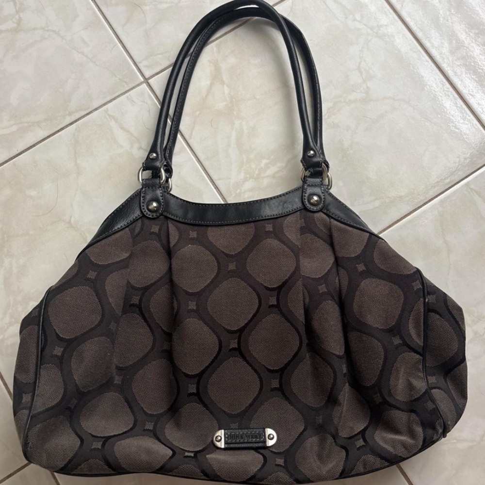 Nine West Brown Patterned Shoulder Bag with Black Handles
